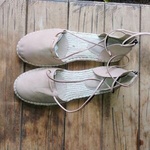 Eileen Fisher Espadrille Lace Up Leather Flats - Size 10